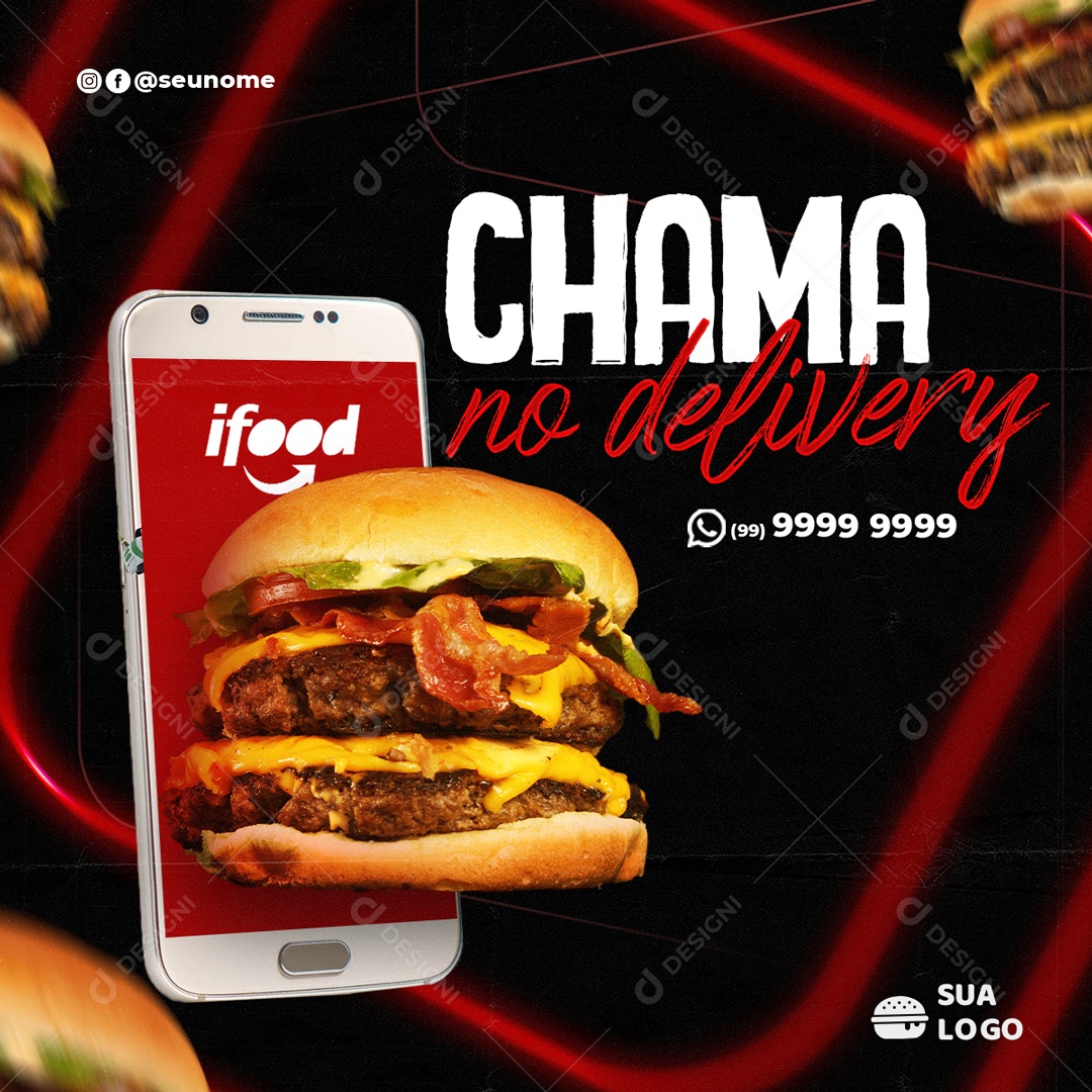 Hamburgueria Chama no Delivery Social Media PSD Editável
