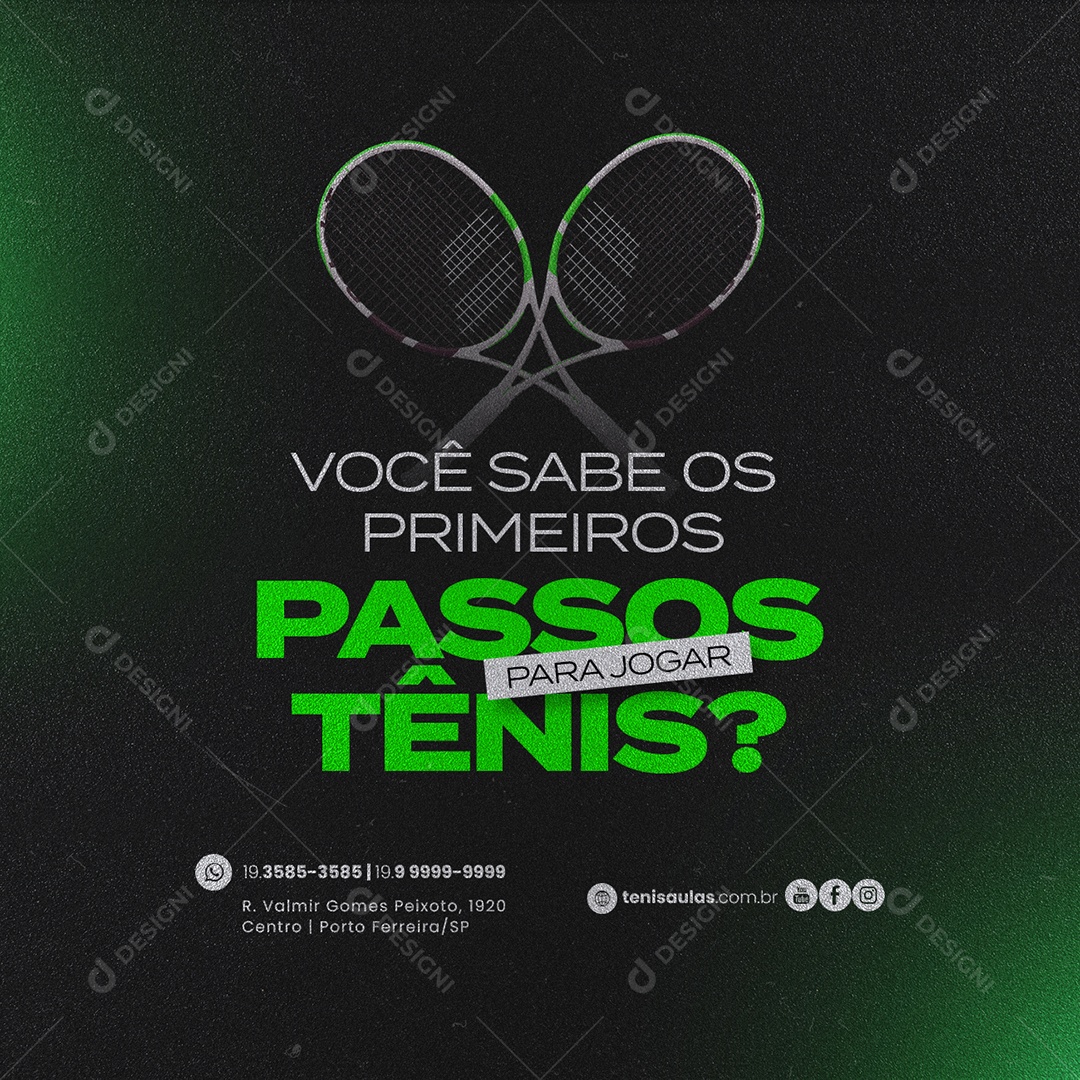 Você Sabe os Primeiros Passos para Jogar Tênis Aula de Tênis Social Media PSD Editável