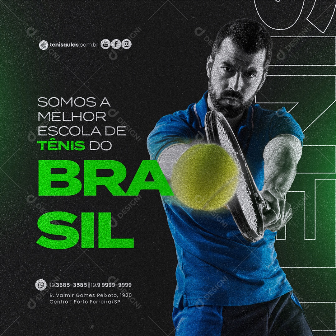 Somos a Melhor Escola de Tênis do Brasil Aula de Tênis Social Media PSD Editável