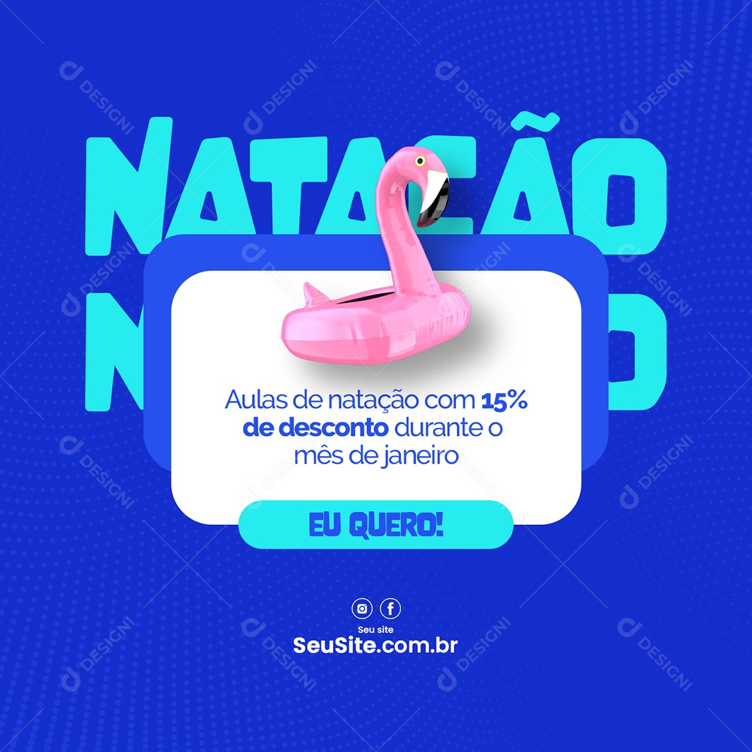 Aulas de Natação com 15% de Desconto Social Media PSD Editável