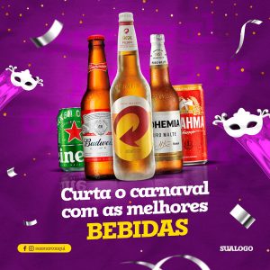 Post Carnaval de Bebidas Social Media PSD Editável