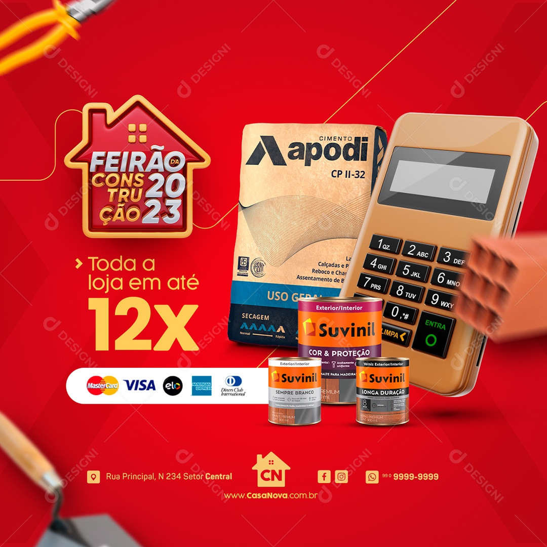 Campanha Publicitária Feirão da Construção 2023 Toda a Loja em Até 12x Social Media PSD Editável