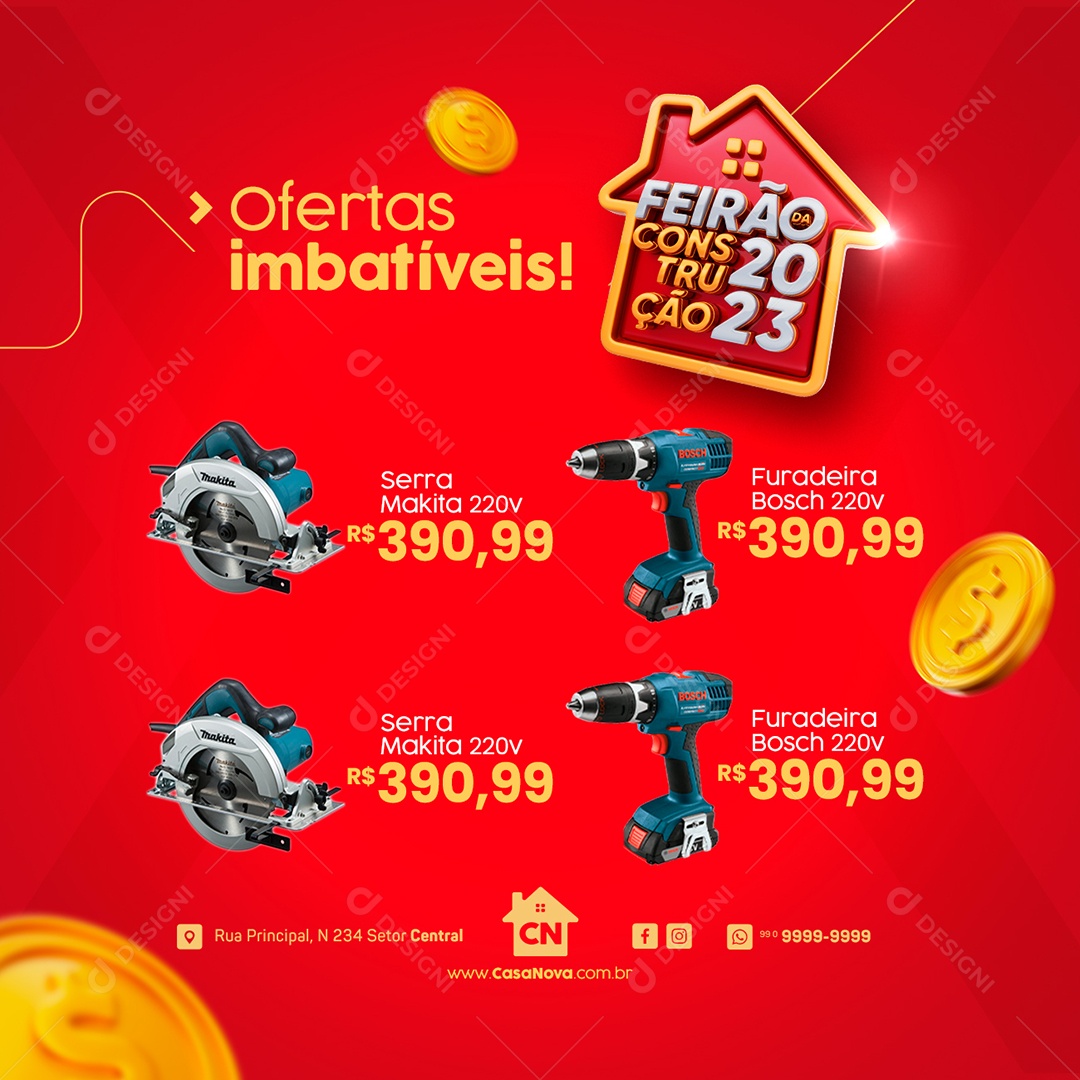 Campanha Publicitária Feirão da Construção 2023 Social Media PSD Editável