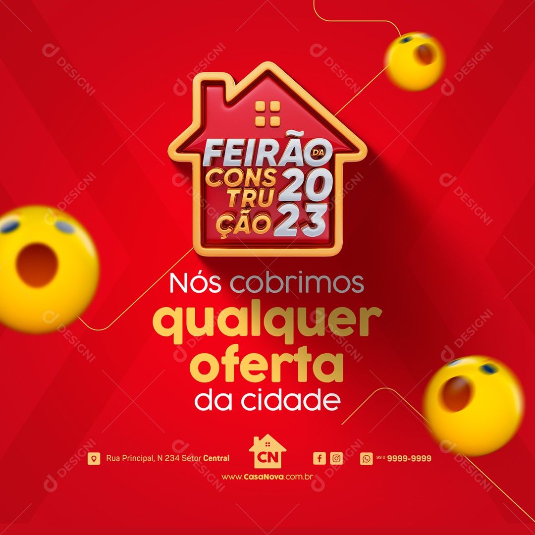 Campanha Publicitária Feirão da Construção 2023 Nós Cobrimos Qualquer Oferta da Cidade Social Media PSD Editável