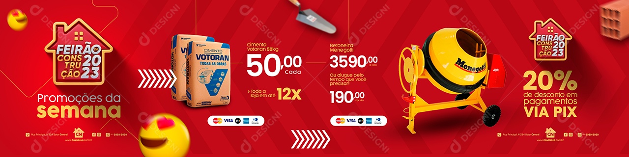 Campanha Publicitária Feirão da Construção 2023 Carrossel Social Media PSD Editável
