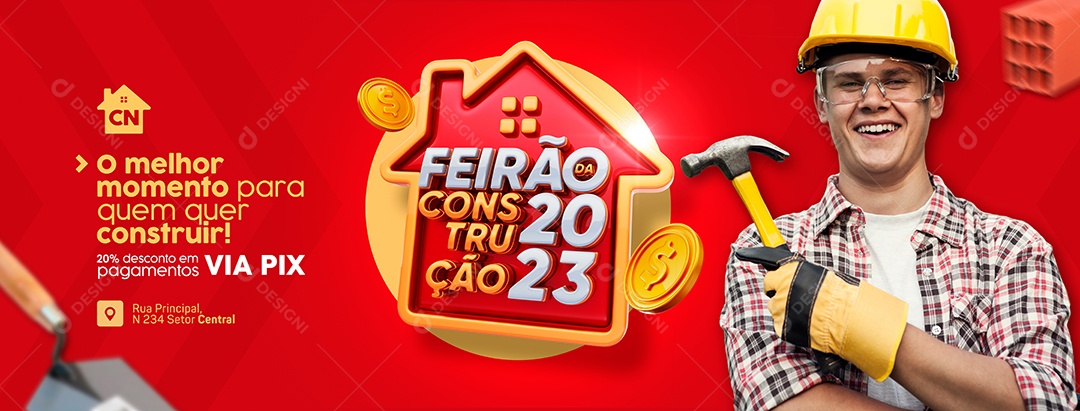Banner Campanha Publicitária Feirão da Construção 2023 Social Media PSD Editável