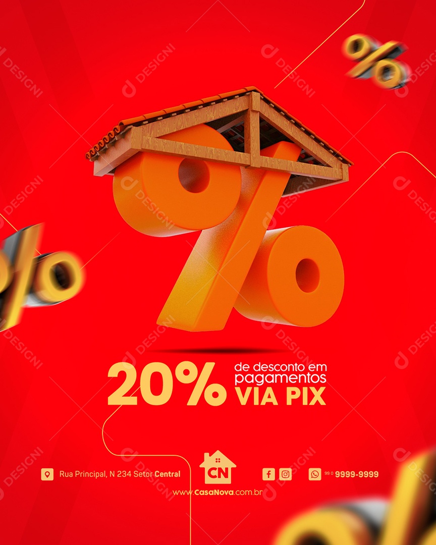 Campanha Publicitária 20% de Desconto em Pagamentos Via Pix Social Media PSD Editável
