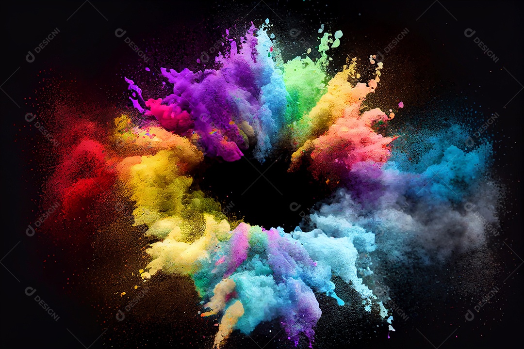 Composição de tinta fractal coloridas sobre fundo isolado