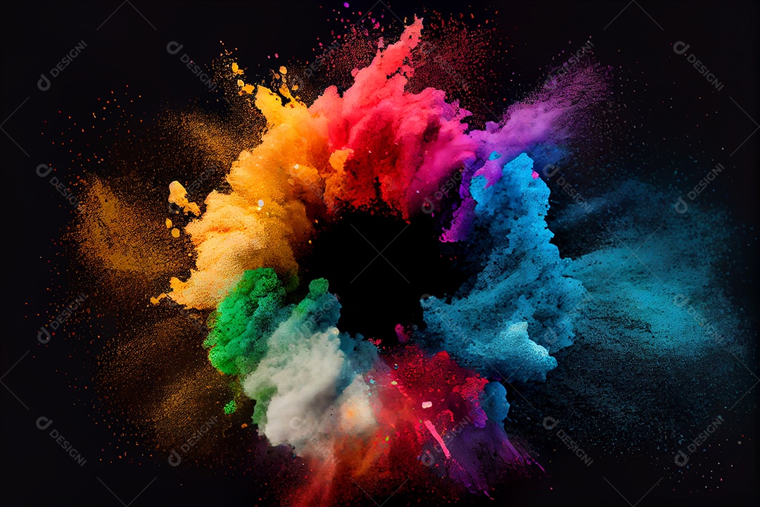 Composição de tinta fractal coloridas sobre fundo isolado