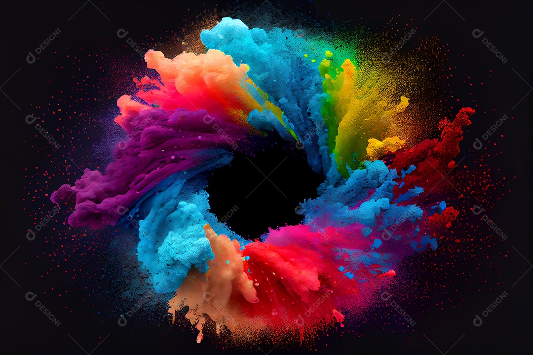 Composição de tinta fractal coloridas sobre fundo isolado