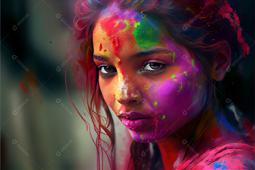 Pessoas bonitas se divertindo com tintas arco íris sorridente e felizes