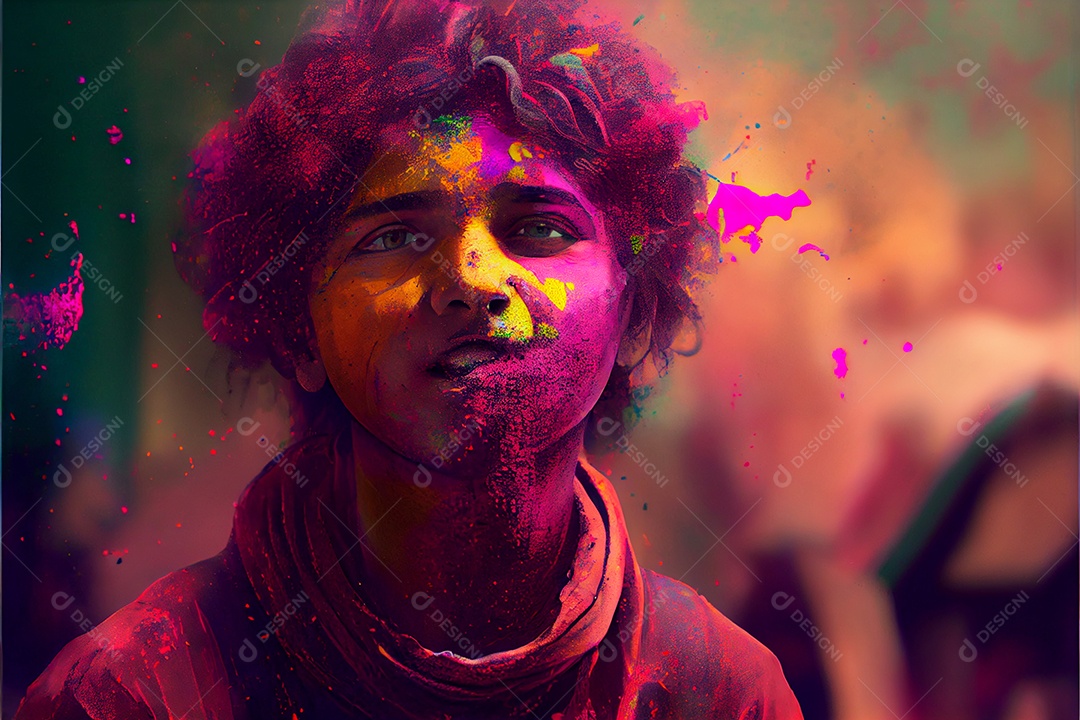 Beautiful people having fun with rainbow paints smiling and happy