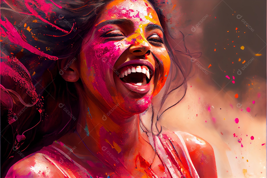 Pessoas bonitas se divertindo com tintas arco íris sorridente e felizes