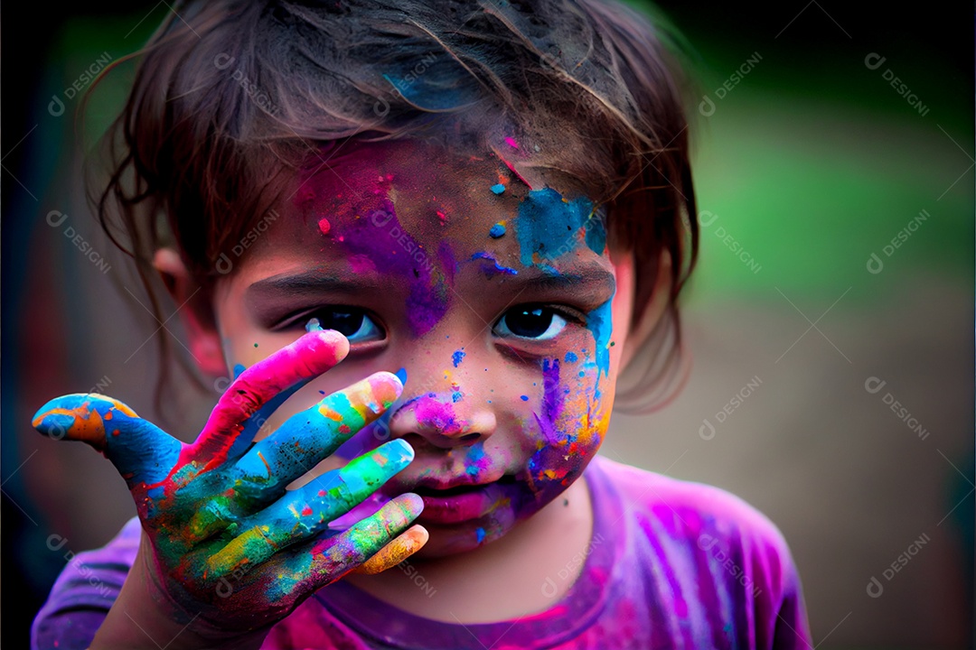 Lindas crianças pessoa bonitas brincando com tintas arco íris