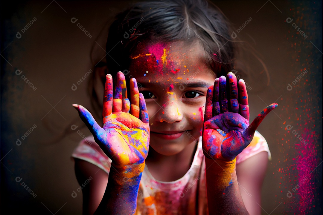 Lindas crianças pessoa bonitas brincando com tintas arco íris