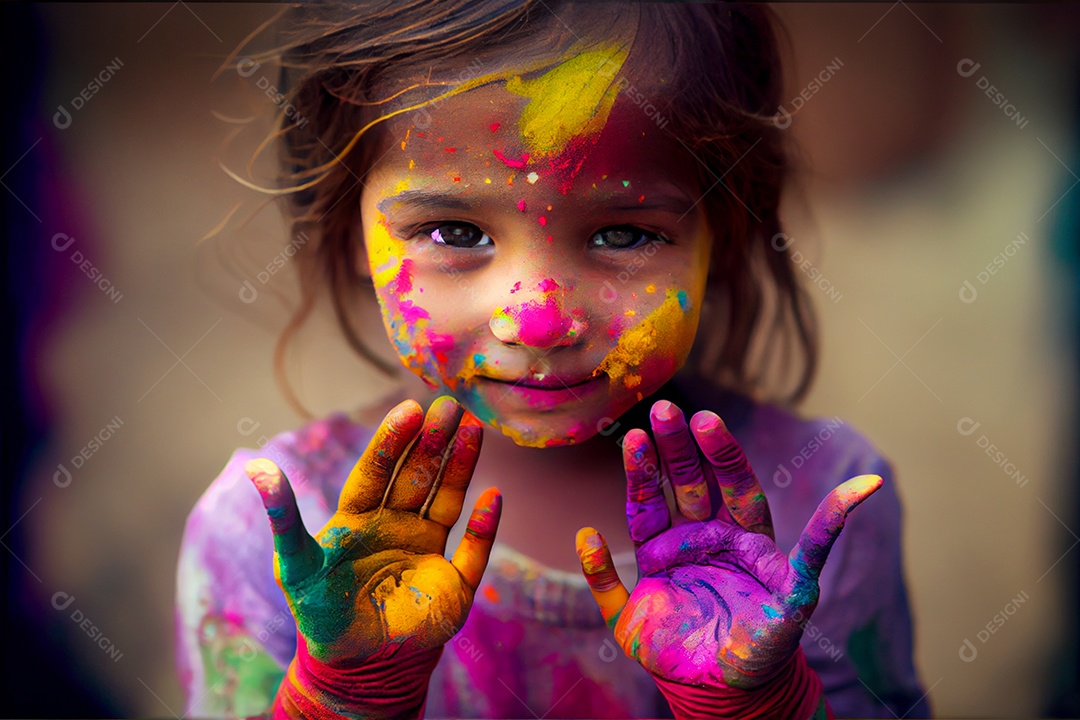 Lindas crianças pessoa bonitas brincando com tintas arco íris