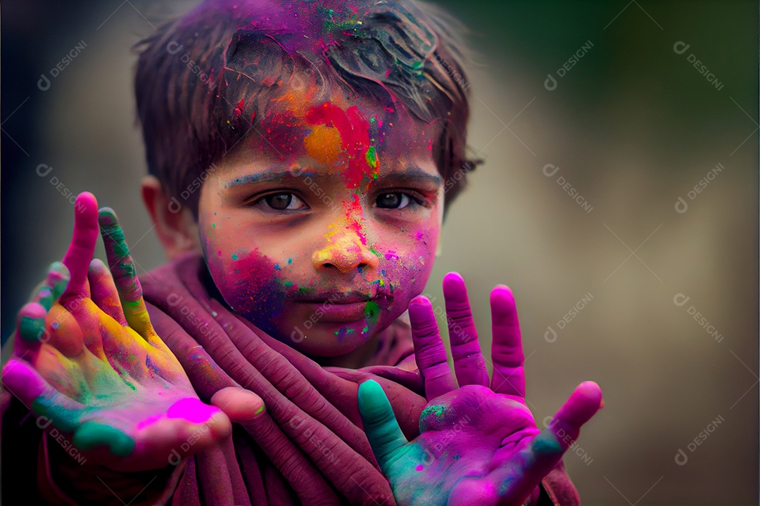 Lindas crianças pessoa bonitas brincando com tintas arco íris