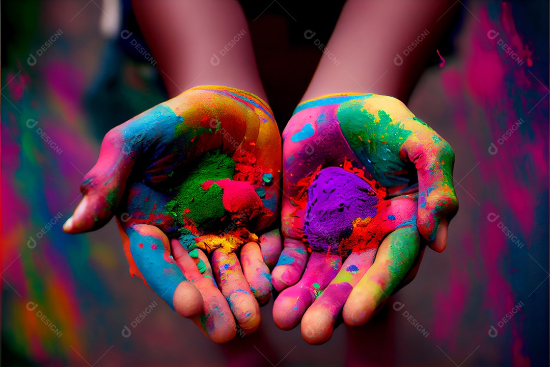 Lindas crianças pessoa bonitas brincando com tintas arco íris