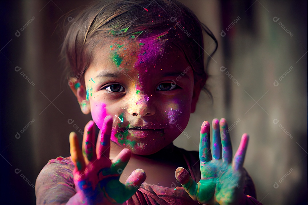 Lindas crianças pessoa bonitas brincando com tintas arco íris