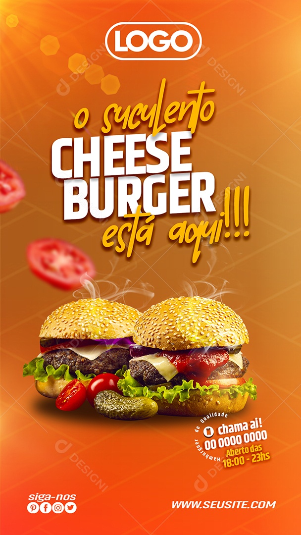 Story o Suculento Cheese Burger Está Aqui Social Media PSD Editável