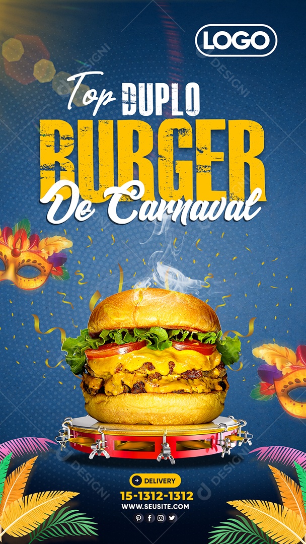 Story Top Duplo Burger de Carnaval Social Media PSD Editável