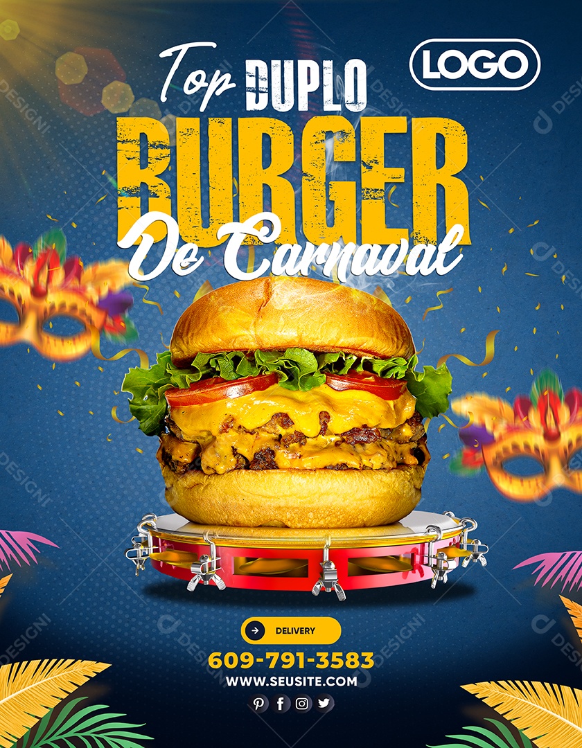 Top Duplo Burger de Carnaval Social Media PSD Editável