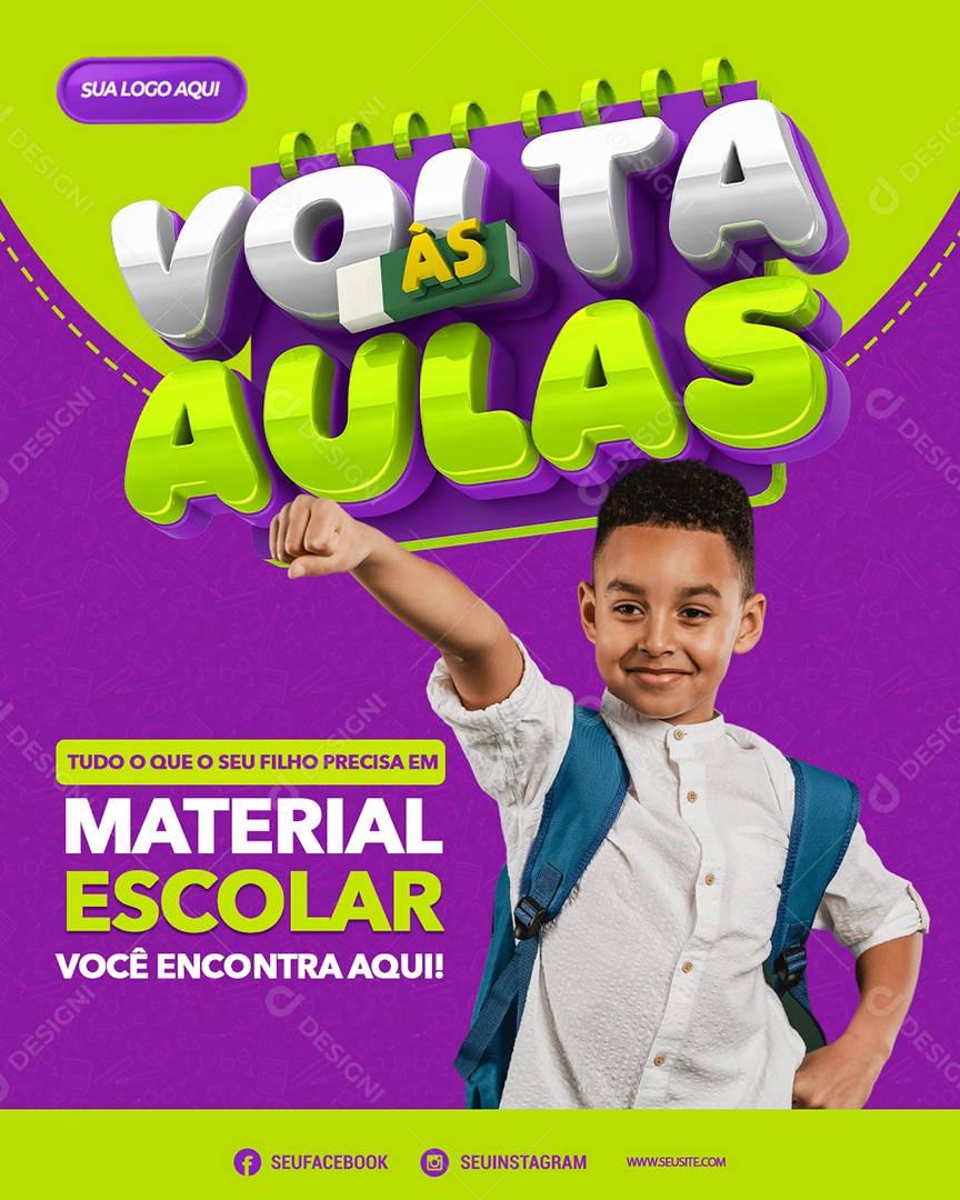 Volta às Aulas Tudo Que Seu Filho Precisa em Material Escolar Você Encontra Aqui Social Media PSD Editável