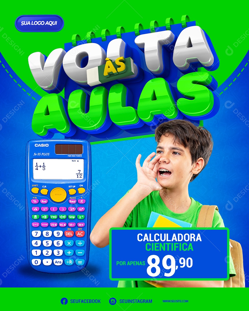 Volta às Aulas Calculadora Cientifica Venha Conferir Social Media PSD Editável