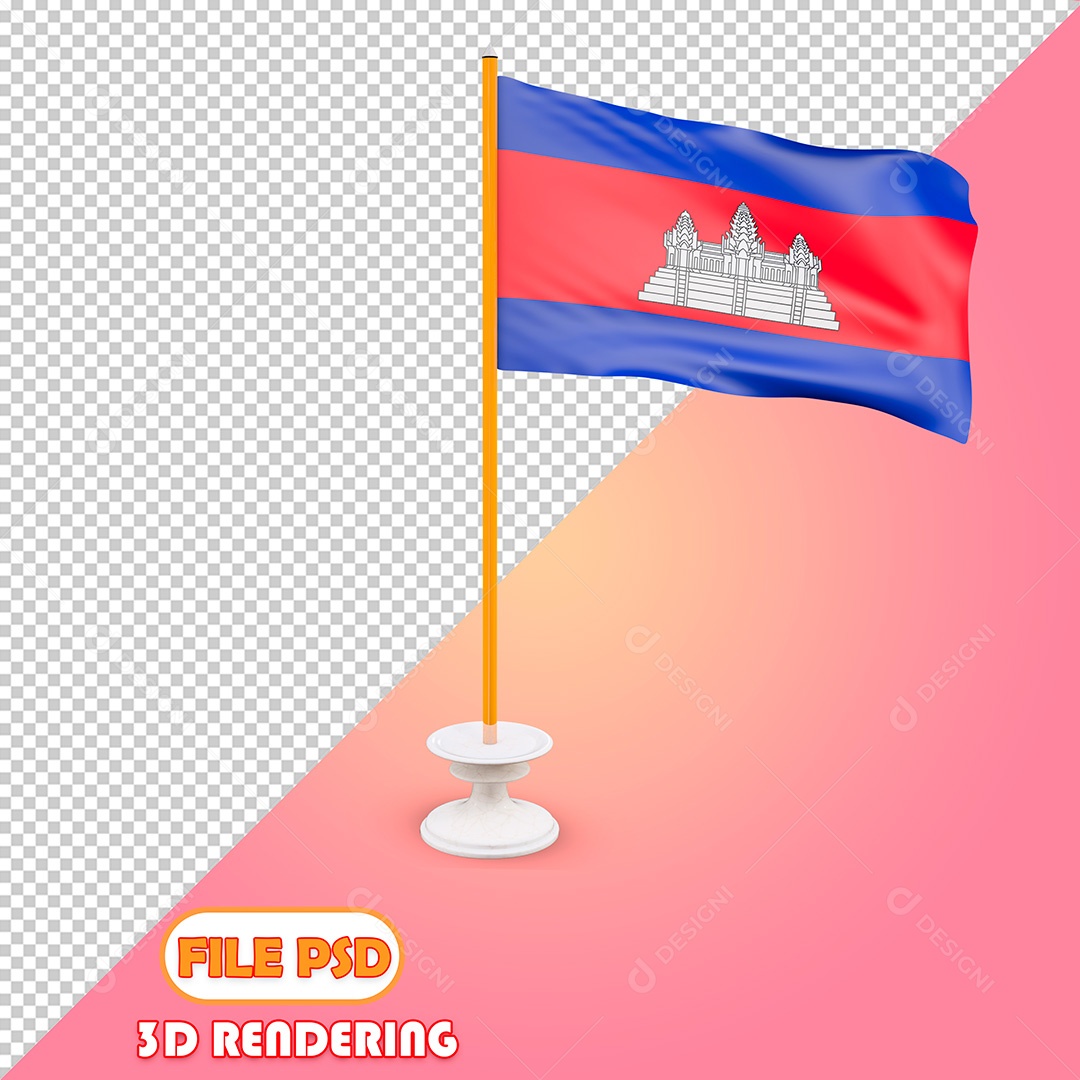 Elementos 3D Bandeira do Cambodia PSD Para Composição