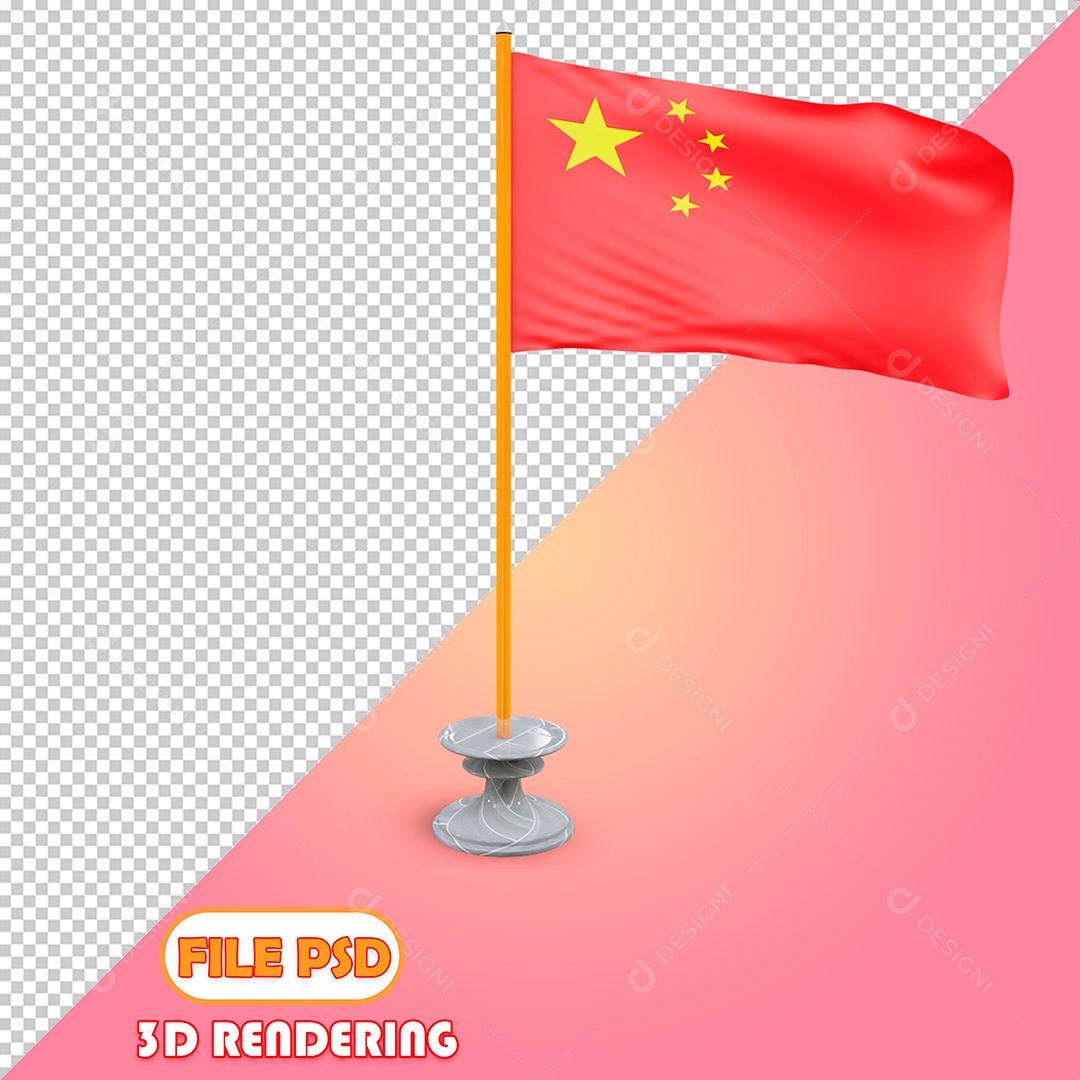 Elementos 3D Bandeira da China PSD Para Composição