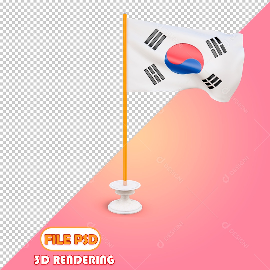 Elementos 3D Bandeira da Coreia Do Sul PSD Para Composição