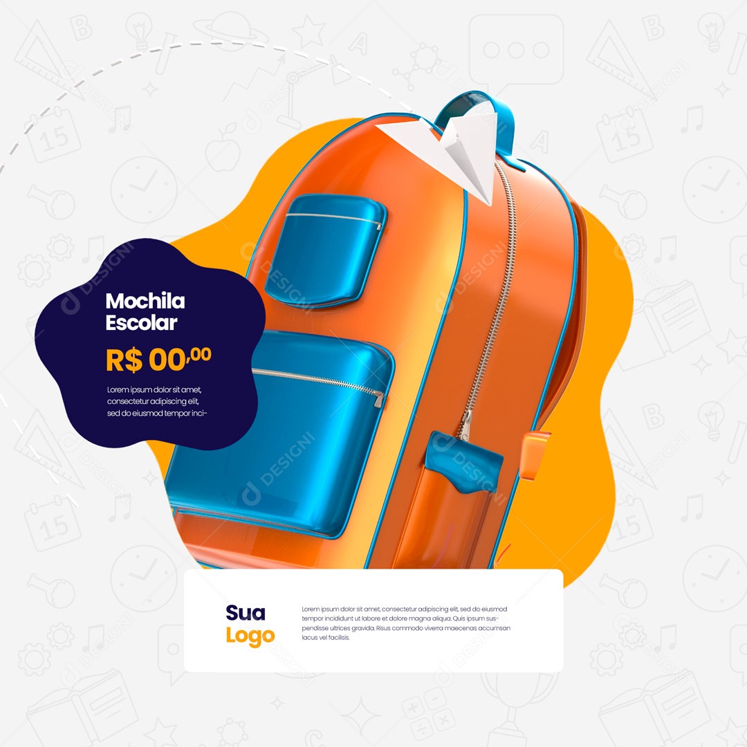 Mochila Escolar na Promoção Volta Ás Aulas Social Media PSD Editável