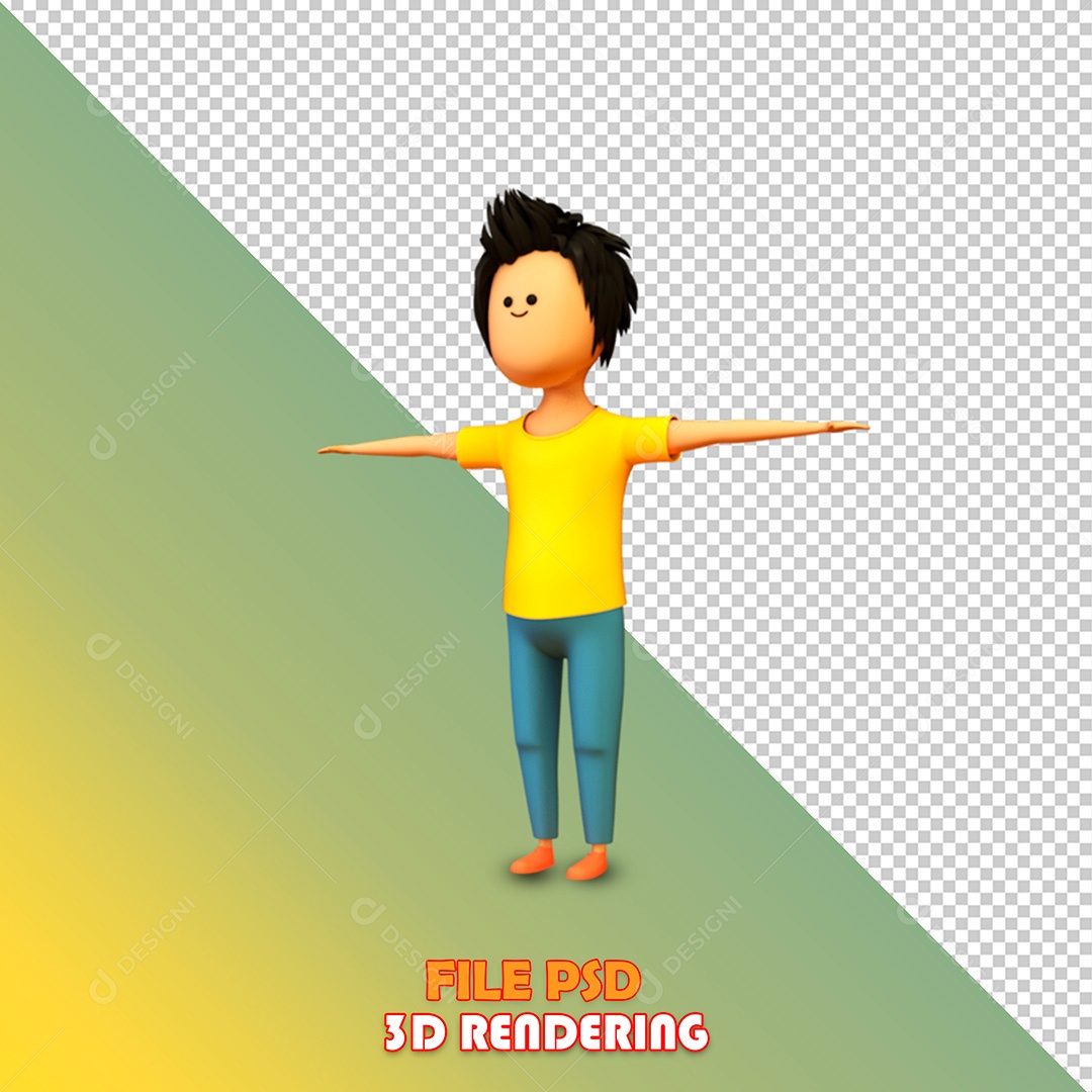 Ilustração 3D Rapaz de Braços Abertos PSD Para Composição