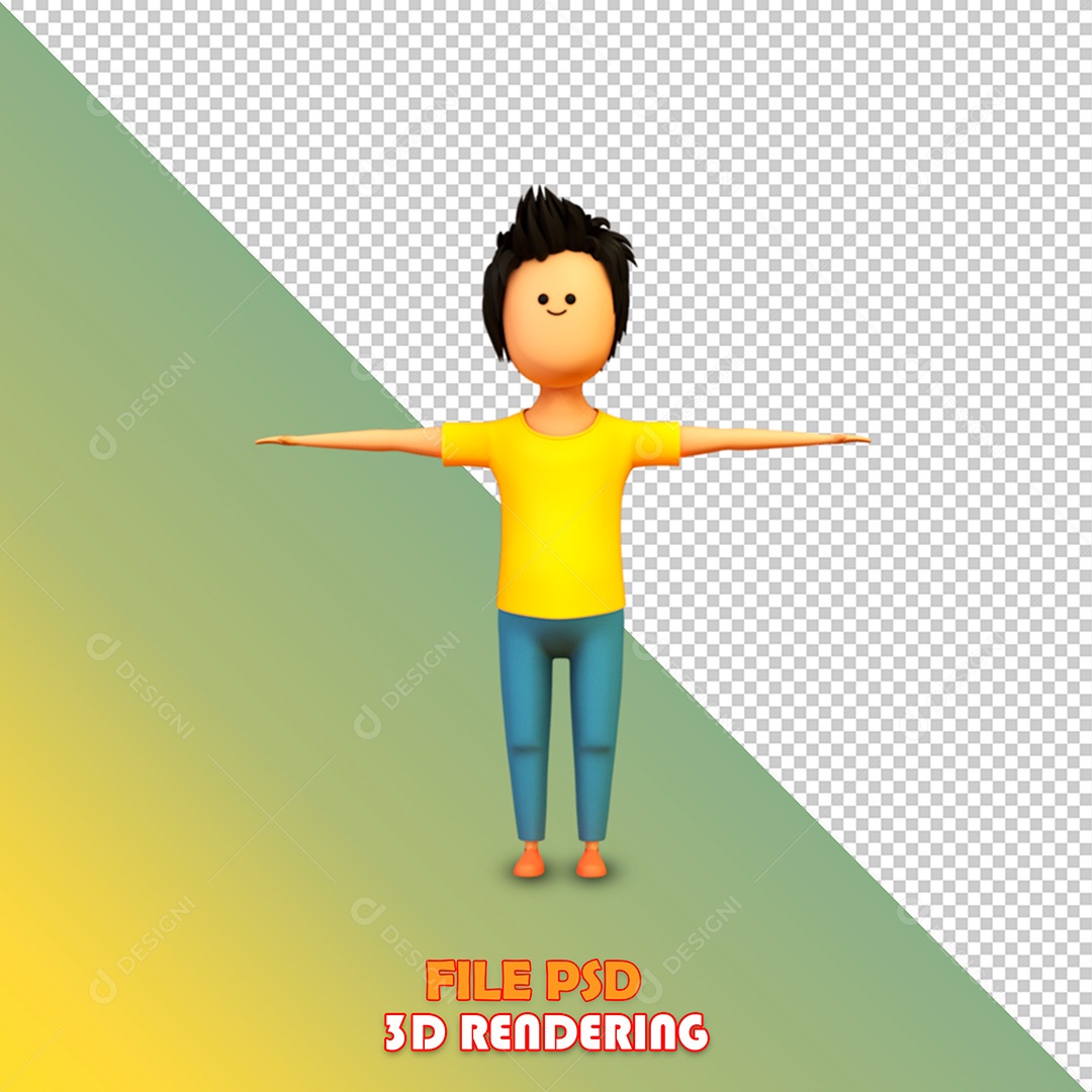 Ilustração 3D Rapaz de Braços Abertos PSD Para Composição