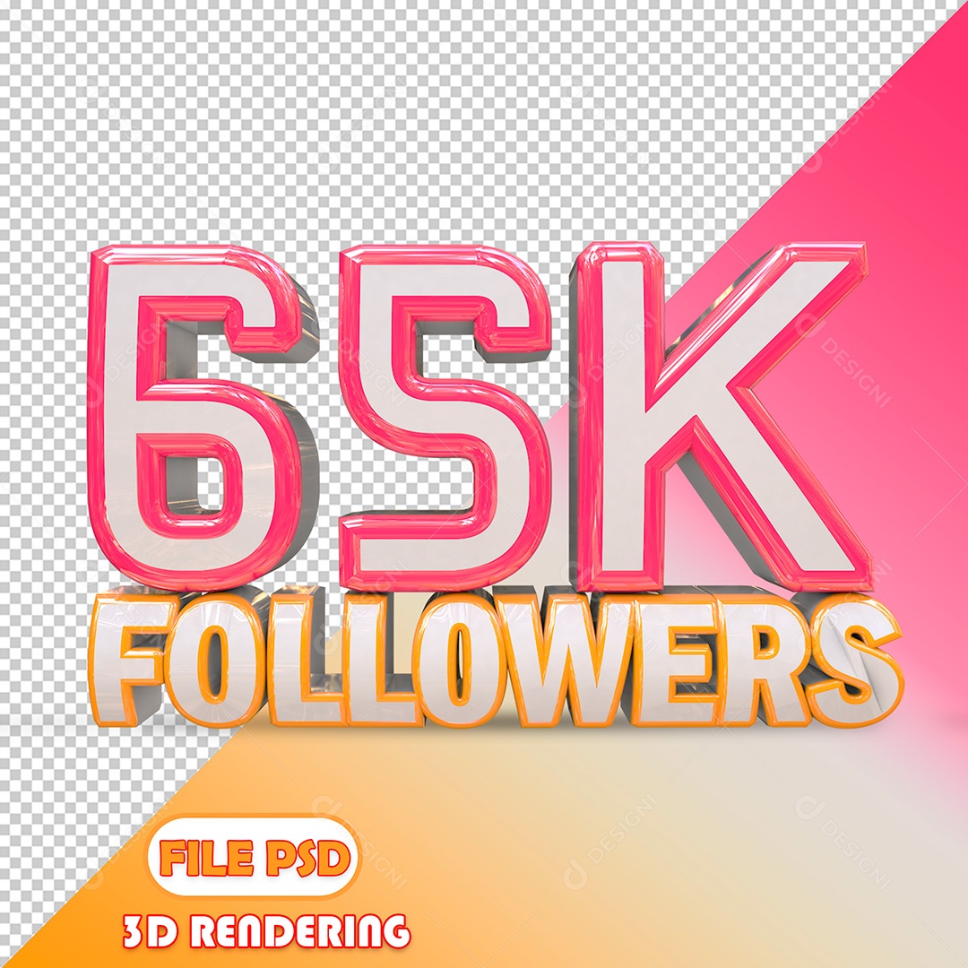 Elemento 3D Número de Seguidores 65K PSD Para Composição