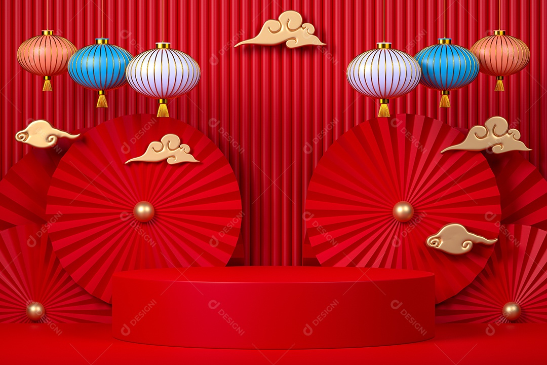 Renderização 3D pódio de ano novo chinês