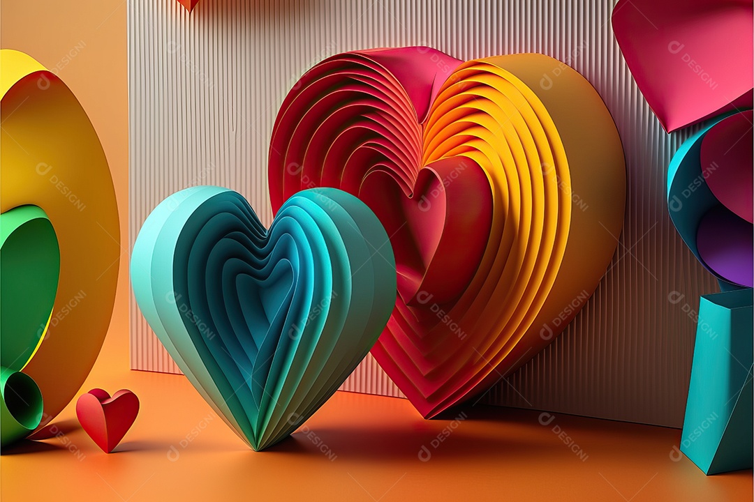 Fundo de banner do dia dos namorados com coração de papel colorido