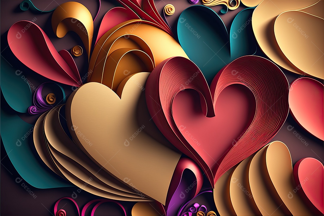 Fundo de banner do dia dos namorados com coração de papel colorido