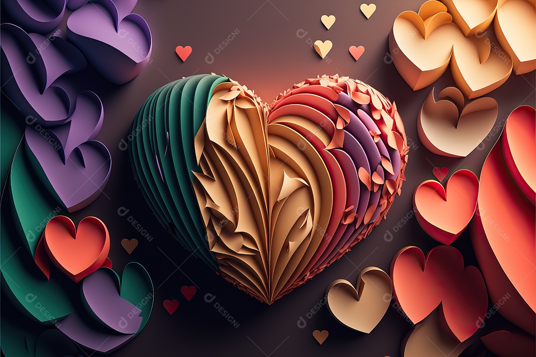 Fundo de banner do dia dos namorados com coração de papel colorido