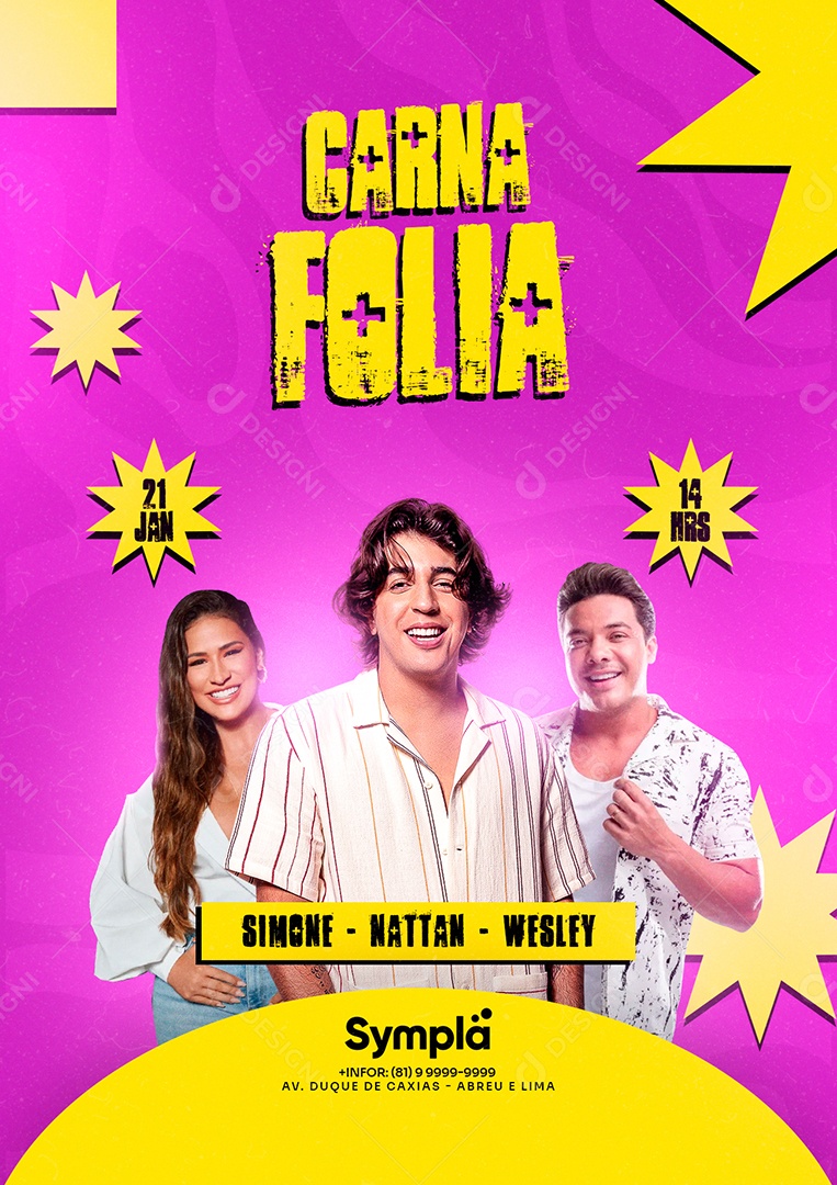 Carna Folia Simone Nattan Wesley Safadão Carnaval Flyers Social Media PSD Editável