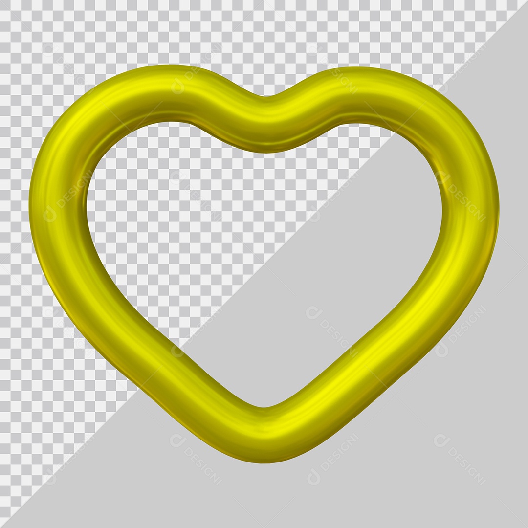 Coração Dourado Elemento 3D Para Composição PSD