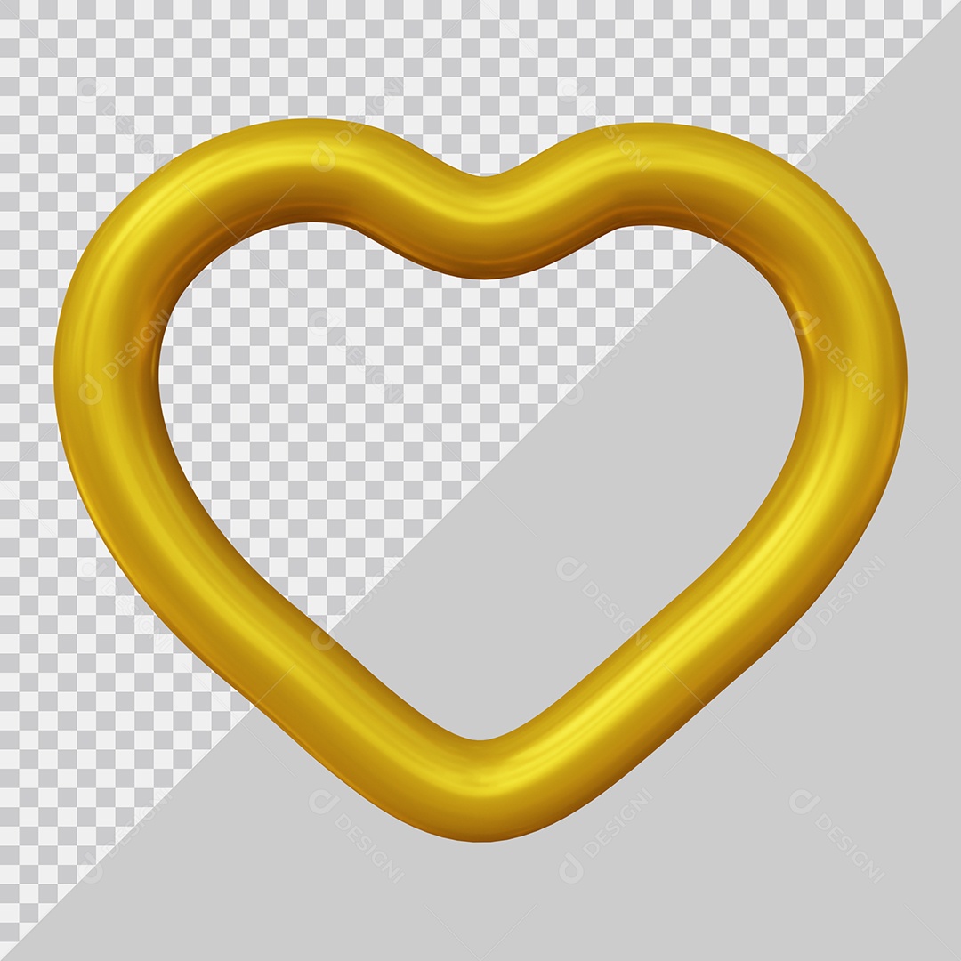 Coração Dourado Elemento 3D Para Composição PSD