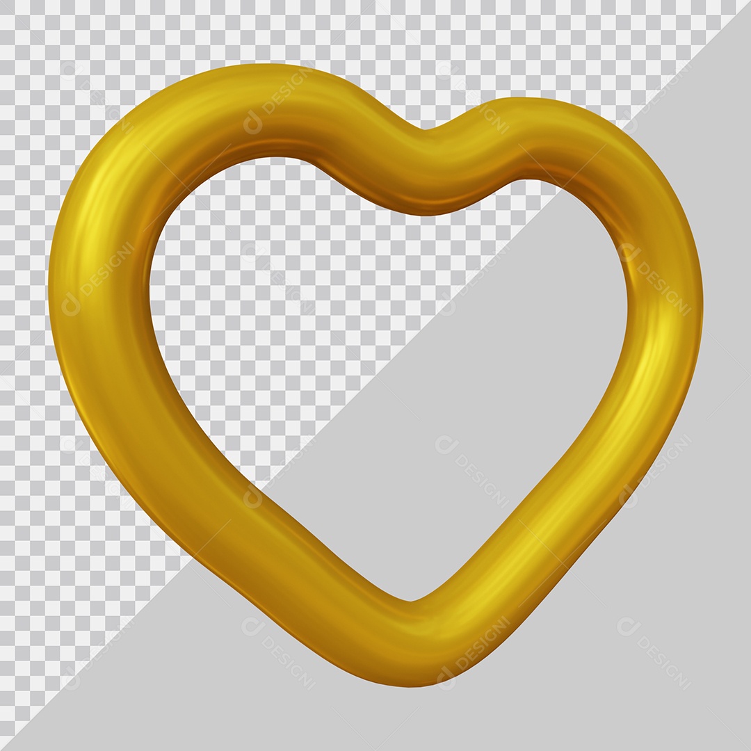 Coração Dourado Elemento 3D Para Composição PSD