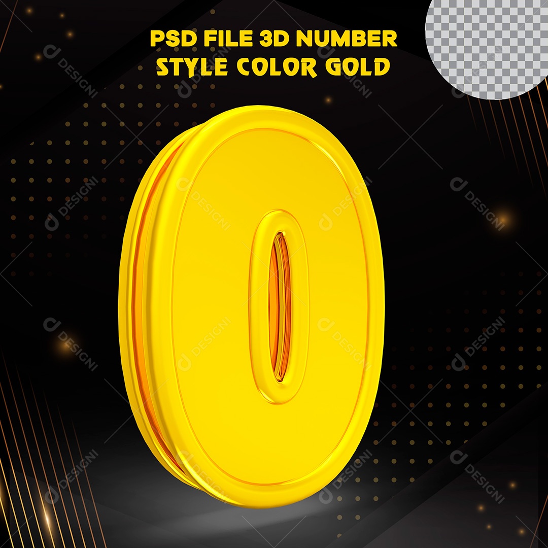Elemento 3D Número 0 Dourado PSD Para Composição