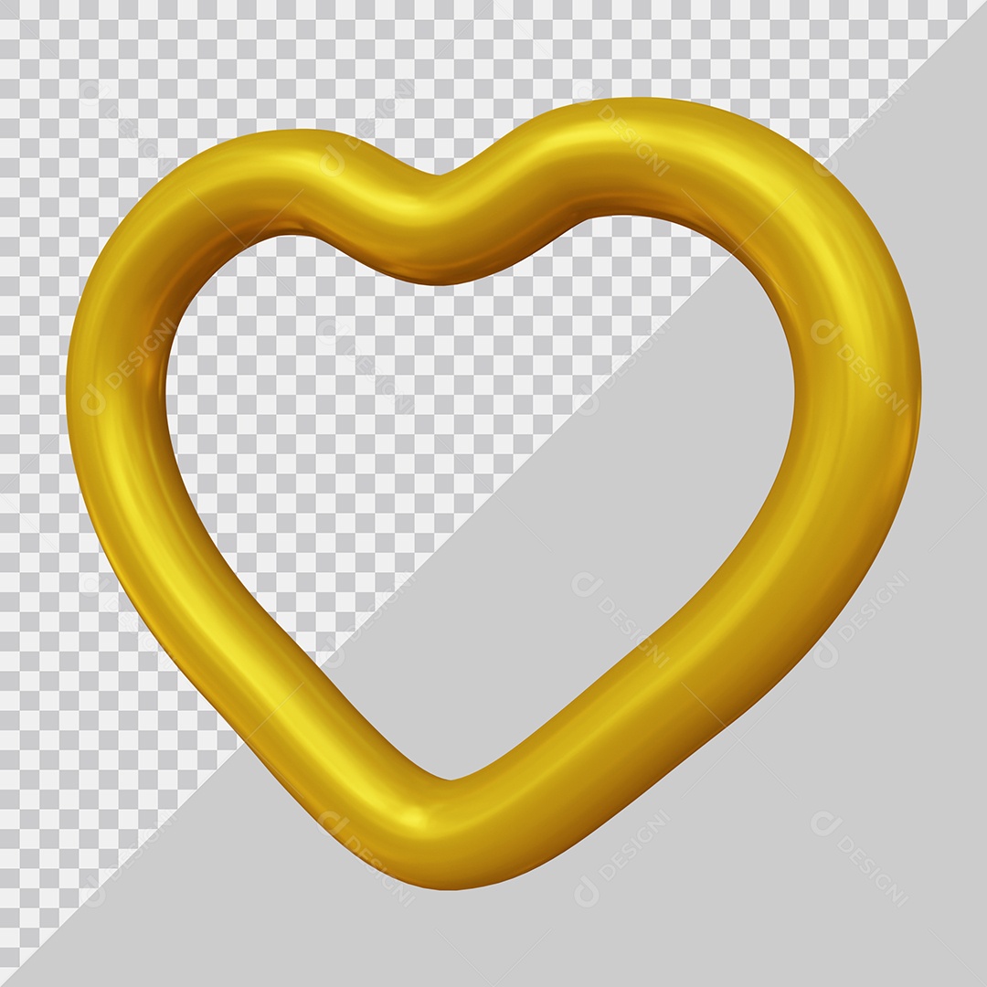 Coração Dourado Elemento 3D Para Composição PSD