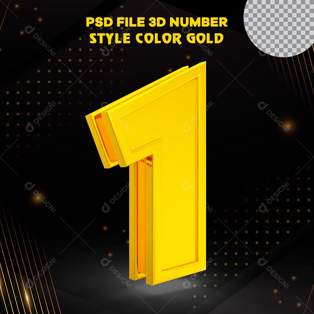 Elemento 3D Número 1 Dourado PSD Para Composição