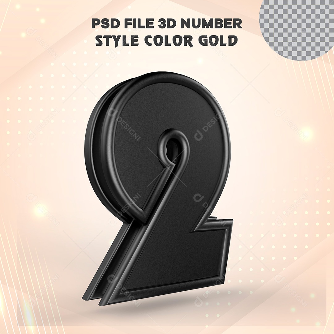 Elemento 3D Número 2 Preto PSD Para Composição