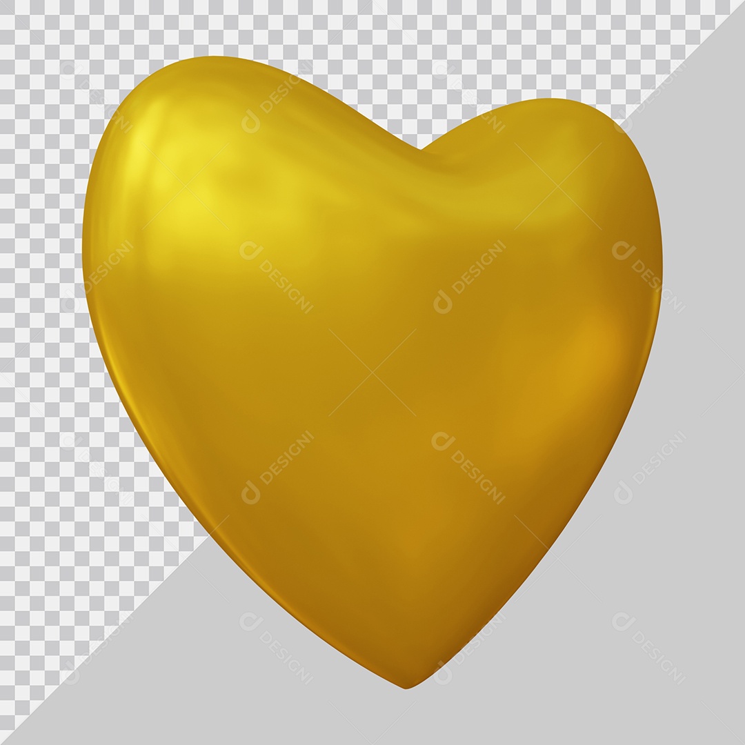 Coração Dourado Elemento 3D Para Composição PSD