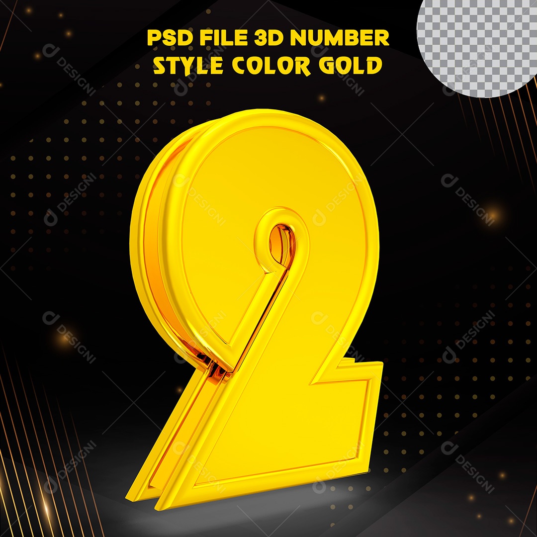 Elemento 3D Número 2 Dourado PSD Para Composição