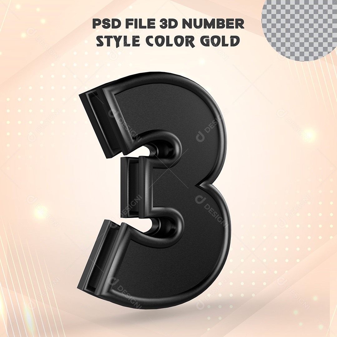 Elemento 3D Número 3 Preto PSD Para Composição